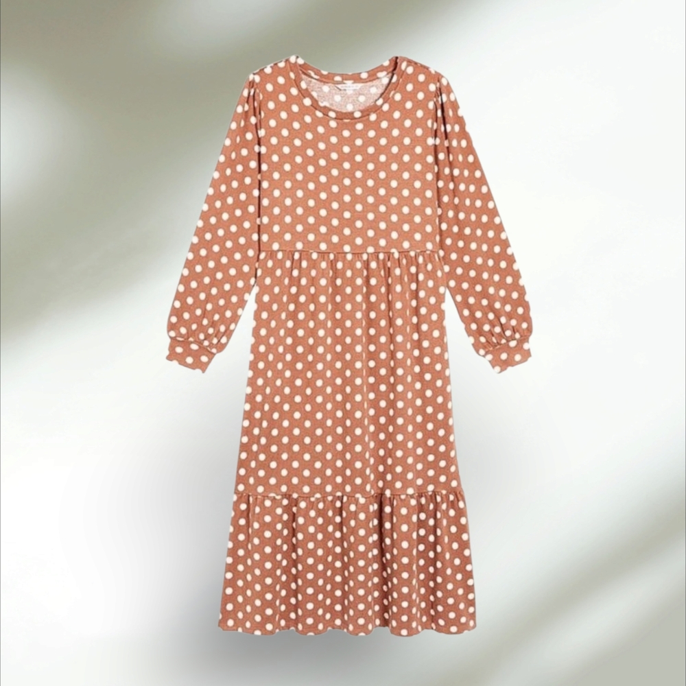 Joe Fresh Brown Polka Dot Long Sleeve Dress